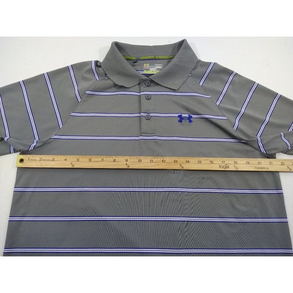Under Armour Catalyst Mens Polo Shirt Size Large Gray Purple Striped Heatgear - Picture 6 of 7